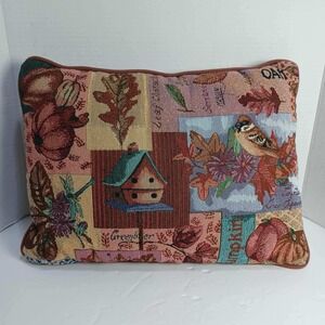 Tapestry‎ Decorative Pillow Riverdale Birdhouse Pumpkin Leaves Autumn Decor Fall